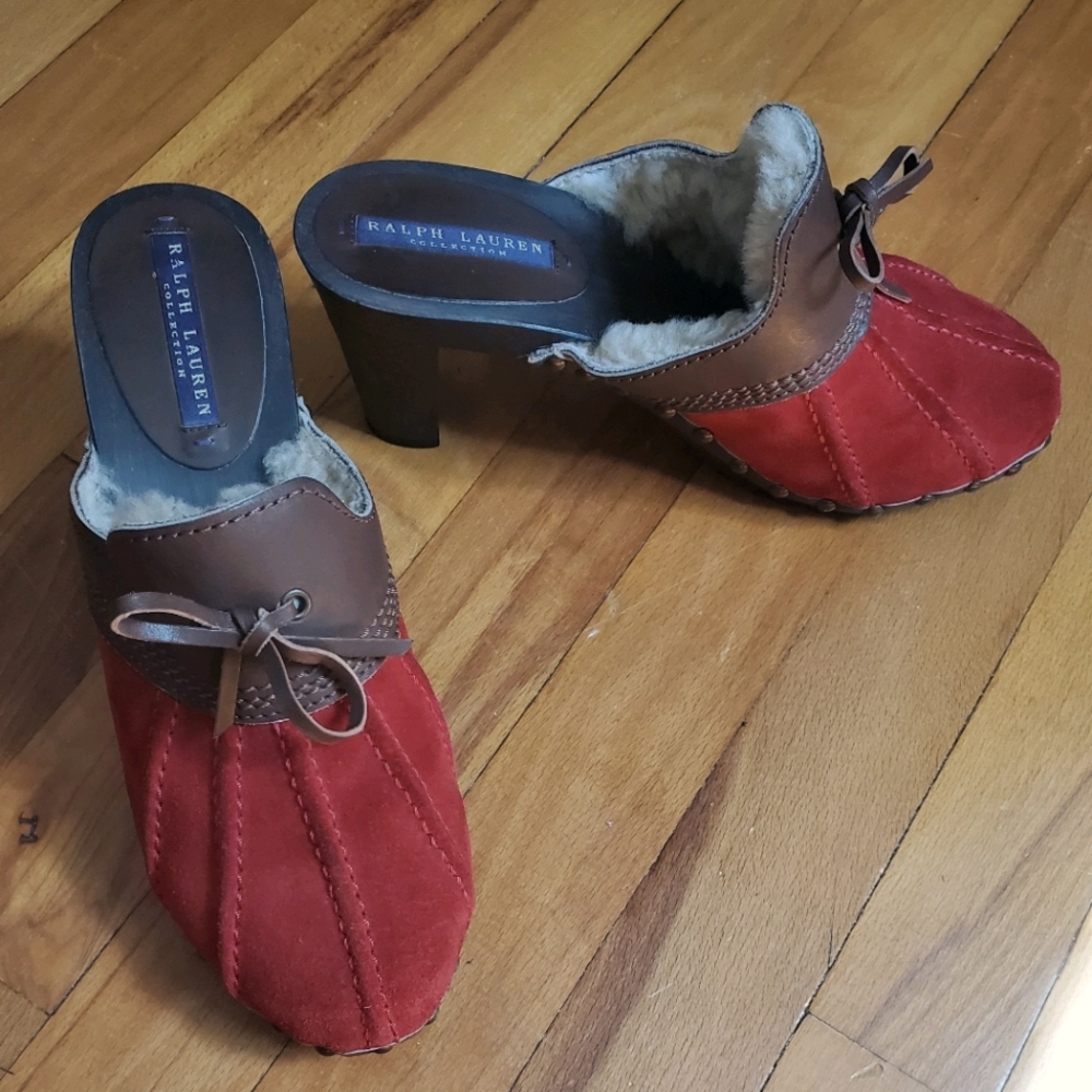 Luxury Shearling Lined Suede 3.25" Wooden Clogs